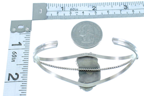 Navajo Turquoise Authentic Sterling Silver Flower Leaf Cuff Bracelet TX104536